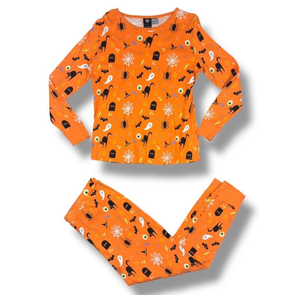 Hyde & Eek Spooky Orange Halloween Pajama Set Sz XL